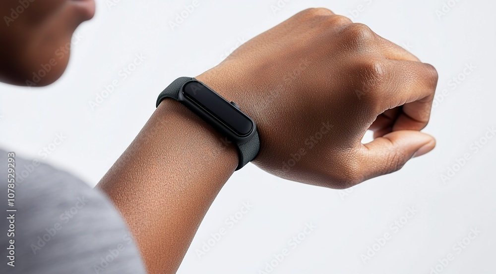 Fototapeta premium A close-up of an arm wearing a fitness band, showing its design and details....