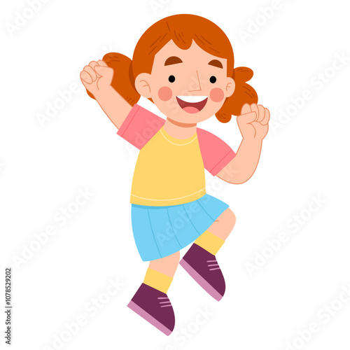 Illustration of a cute girl jumping