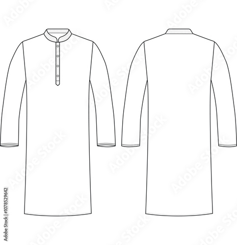 Men Mandarin Wrap Kurta punjabi vector illustration templet	