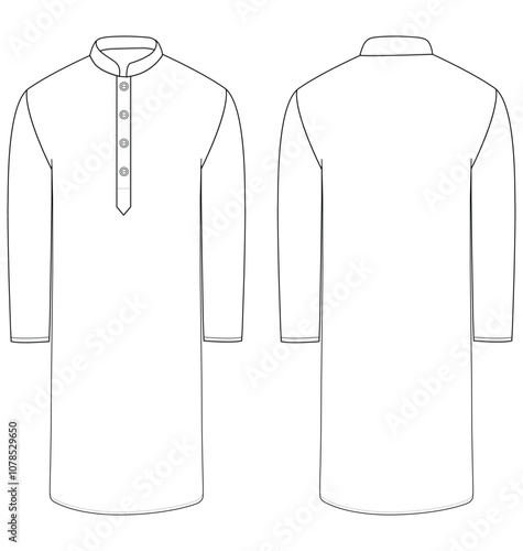 Men Mandarin Wrap Kurta punjabi vector illustration templet	