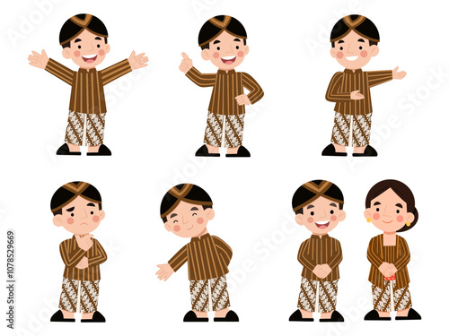 Vector illustration of a set of traditional attire from Java, Indonesia