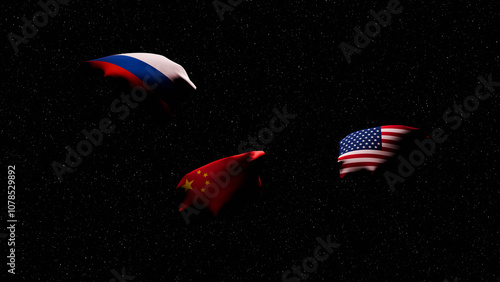 Graphic representation of 3 flags released in space