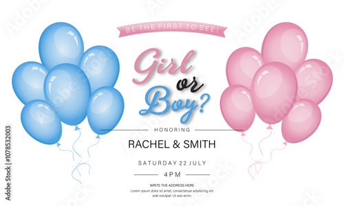 Gender reveal party invitation horizontal template.