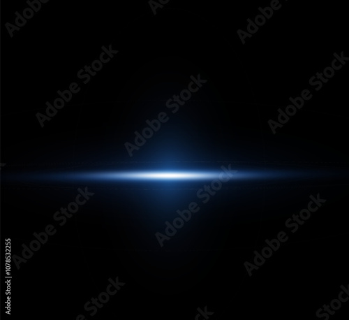 Light blue reflection lines, neon lighting in blue colors. Bright light lens. Police light effects, line. Shiny stars, sparks on a black background. Vector blue light effect