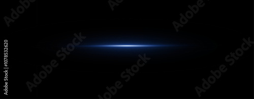 Light blue reflection lines, neon lighting in blue colors. Bright light lens. Police light effects, line. Shiny stars, sparks on a black background. Vector blue light effect