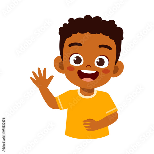 little kid waving hand and feel happy