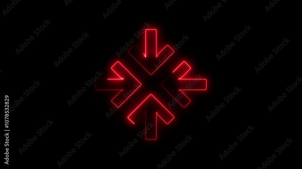 Neon Symmetrical Arrow Icon on Black Background for Navigation and Directional Themes Neon Symmetrical Arrow Icon on Black Background for Navigation and Directional Themes