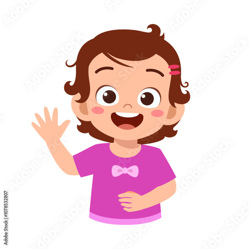 little kid waving hand and feel happy