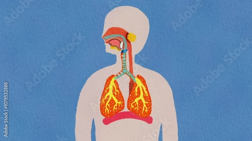 Respiratory System Illustration Animation in Watercolor Style with Blue Background for Healthcare and Education Content