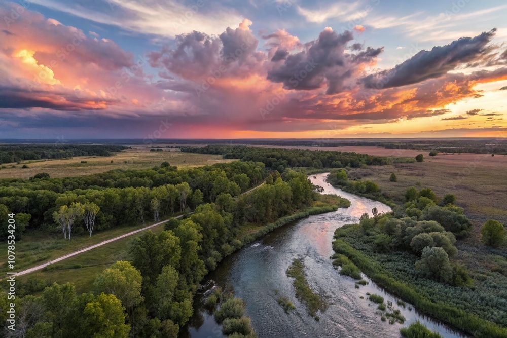 Obraz premium Long Exposure Capture of Joyful Moments in Nature: A Blissful Scene of Happiness with Vibrant Colors and Soft Light Trails Through a Serene Landscape at Dusk