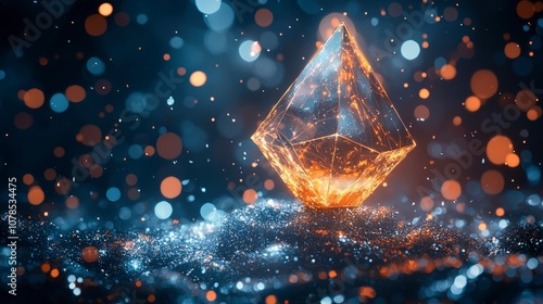 An enthralling image of an orange glowing crystal pyramid set against a starry backdrop, creating an ethereal atmosphere full of mystery and imagination, beautifully depicted.