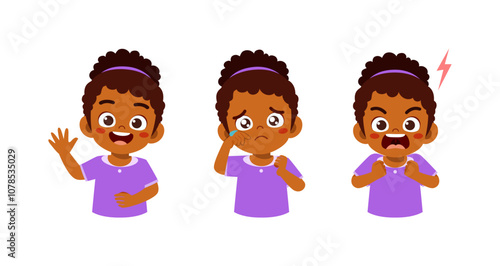 little kid expression set contain happy sad and angry