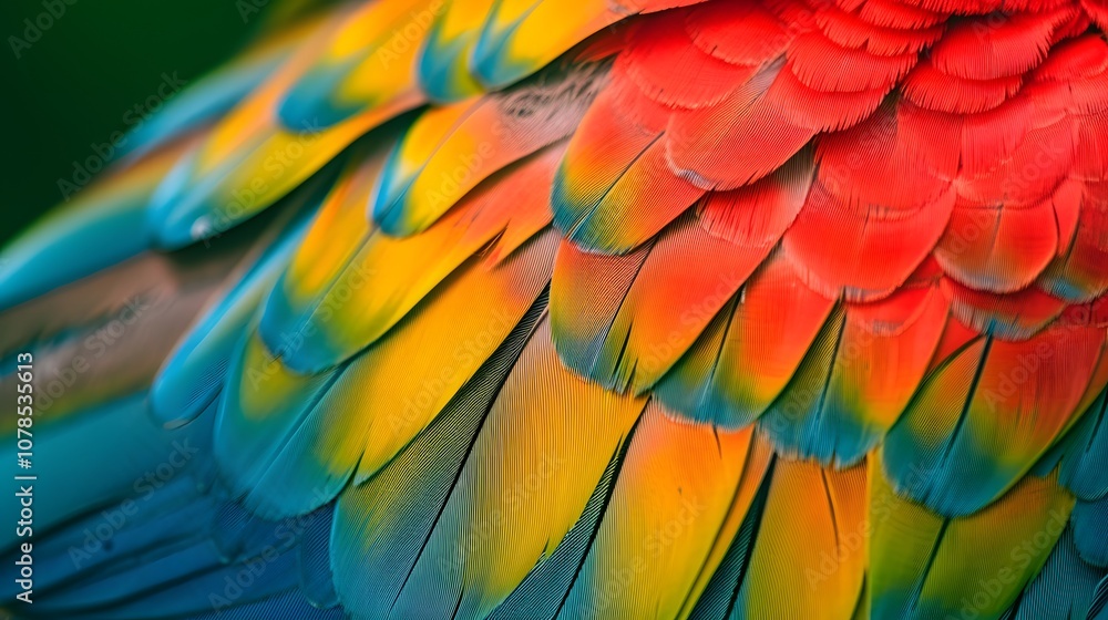Obraz premium Ultracloseup image of a parrots multicolored feather AI generated illustration