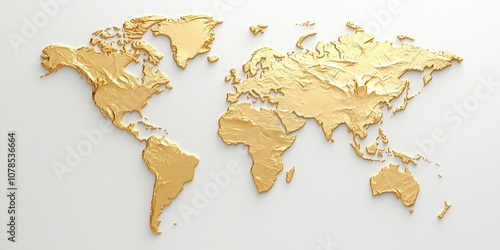 Fototapeta Naklejka Na Ścianę i Meble -  Elegant gold world map illustration on a clean surface for creative projects.