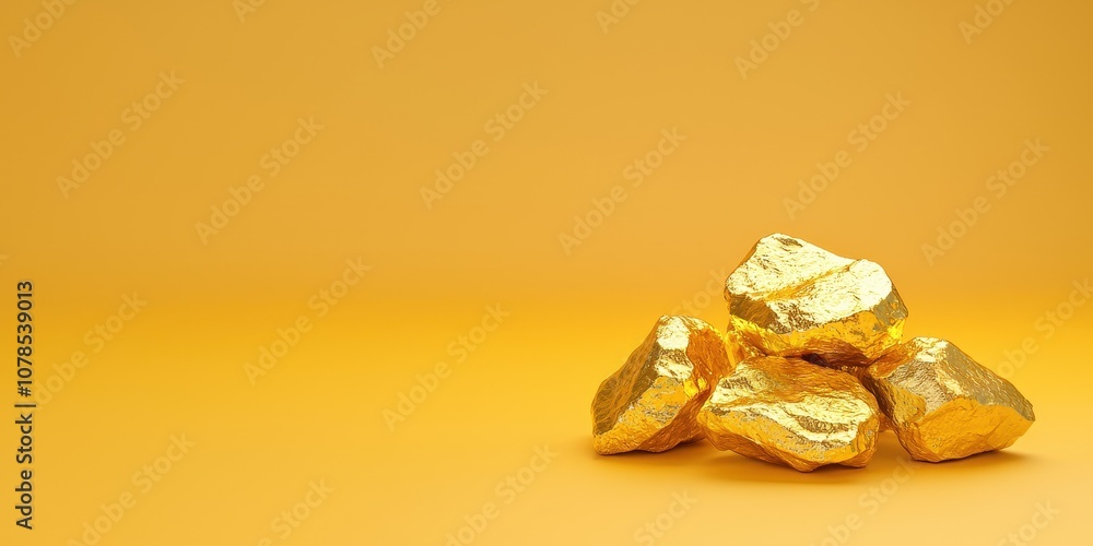 Shiny gold nuggets stacked on a vibrant orange background. Shiny gold nuggets stacked on a vibrant orange background.