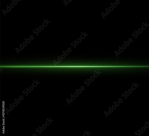 Light green reflection lines, neon lighting in green colors. Bright light lens. Police light effects, line. Shiny stars, sparks on a black background. Vector blue light effect