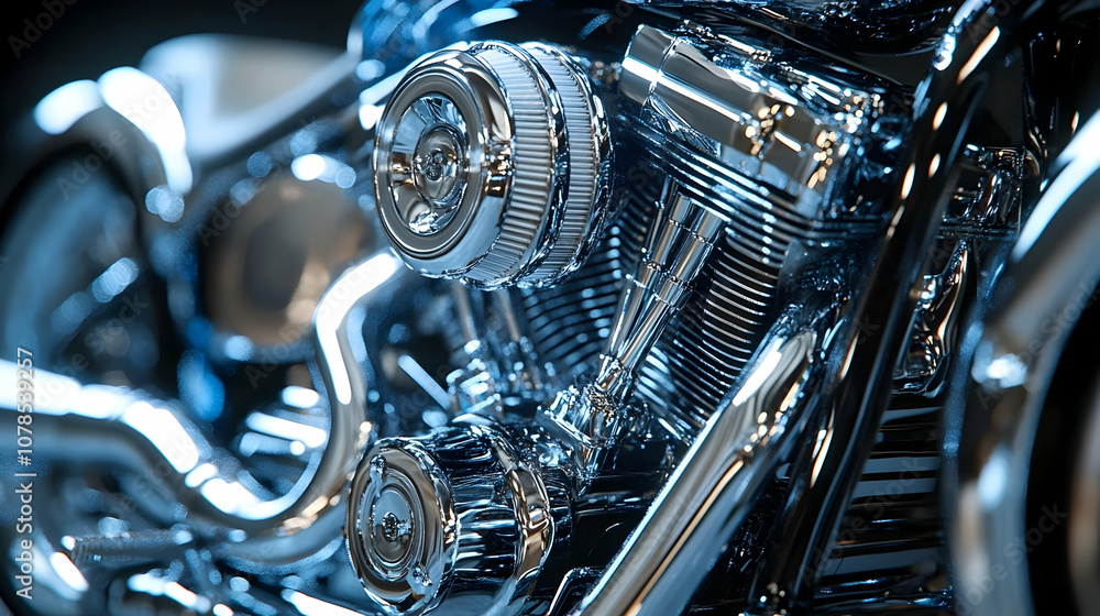 Chrome Motorcycle Engine Close-up - 3D Illustration Chrome Motorcycle Engine Close-up - 3D Illustration