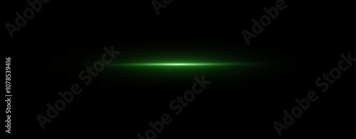 Light green reflection lines, neon lighting in green colors. Bright light lens. Police light effects, line. Shiny stars, sparks on a black background. Vector blue light effect