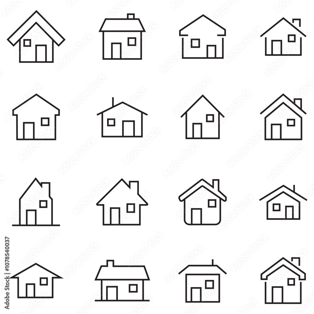 Set of thin line icons of homes and real estate. Property linear icons. Rent or buy condo. Line icons representing house Vector Illustration. Set of thin line icons of homes and real estate. Property linear icons. Rent or buy condo. Line icons representing house Vector Illustration.