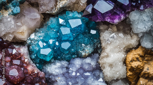 Vibrant crystals in various colors displayed on textured surface