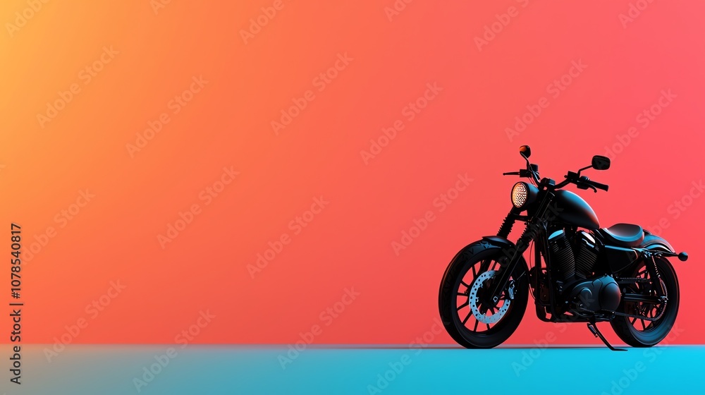 Fototapeta premium Sleek black motorcycle against a vibrant gradient background.