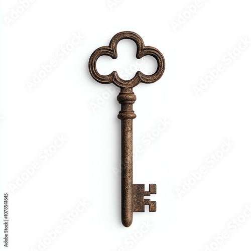 Vintage decorative key isolated on a white background for creative projects.