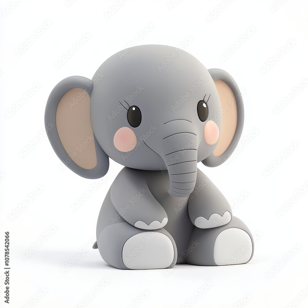 Cute Cartoon Elephant Sitting on a White Background Cute Cartoon Elephant Sitting on a White Background