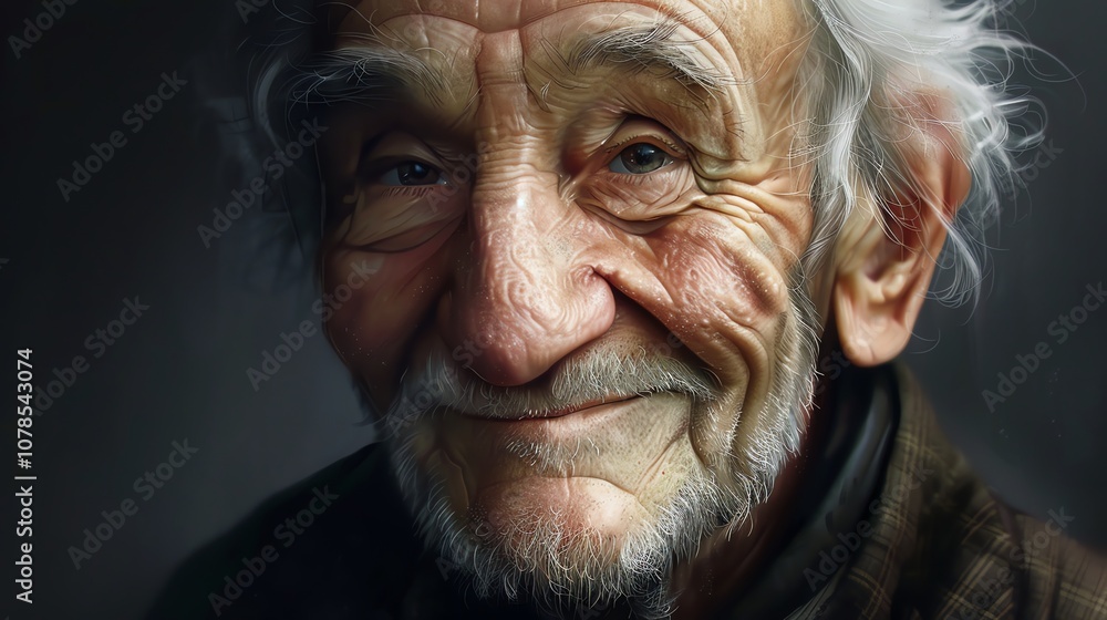 A close-up portrait of an elderly man with white hair and a beard, smiling. A close-up portrait of an elderly man with white hair and a beard, smiling.