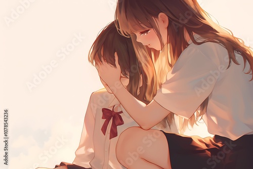 A Girl Comforting Another Girl Who Is Crying photo