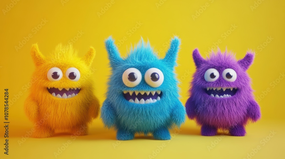 Fototapeta premium Delightful and playful furry monsters bring joy with gigapixel high fidelity illustrations