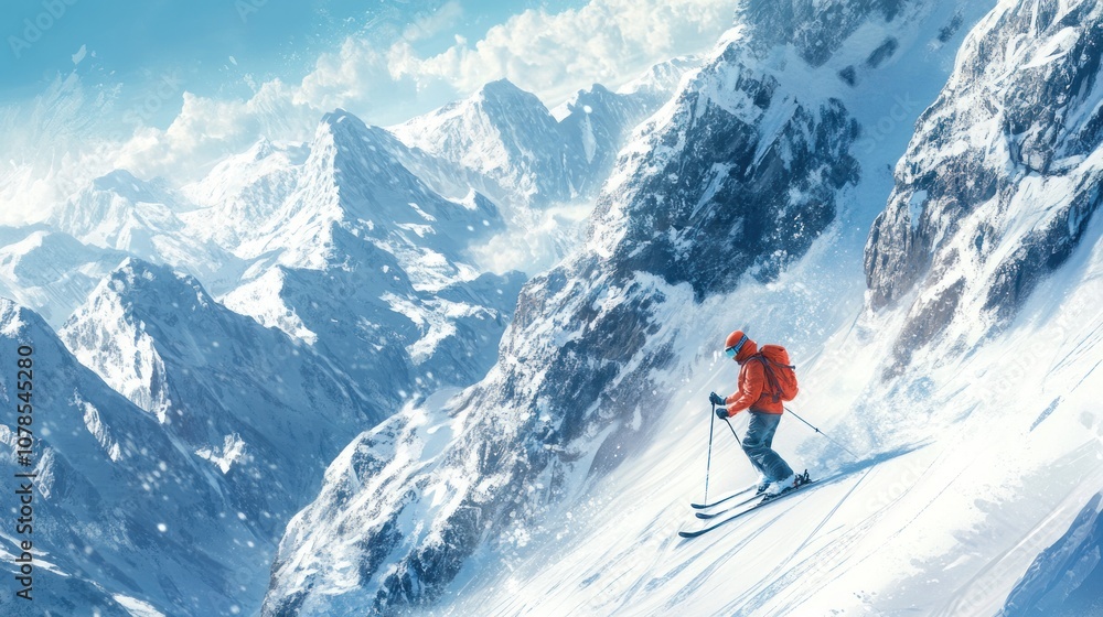 Skier Descending a Mountainous Slope Skier Descending a Mountainous Slope