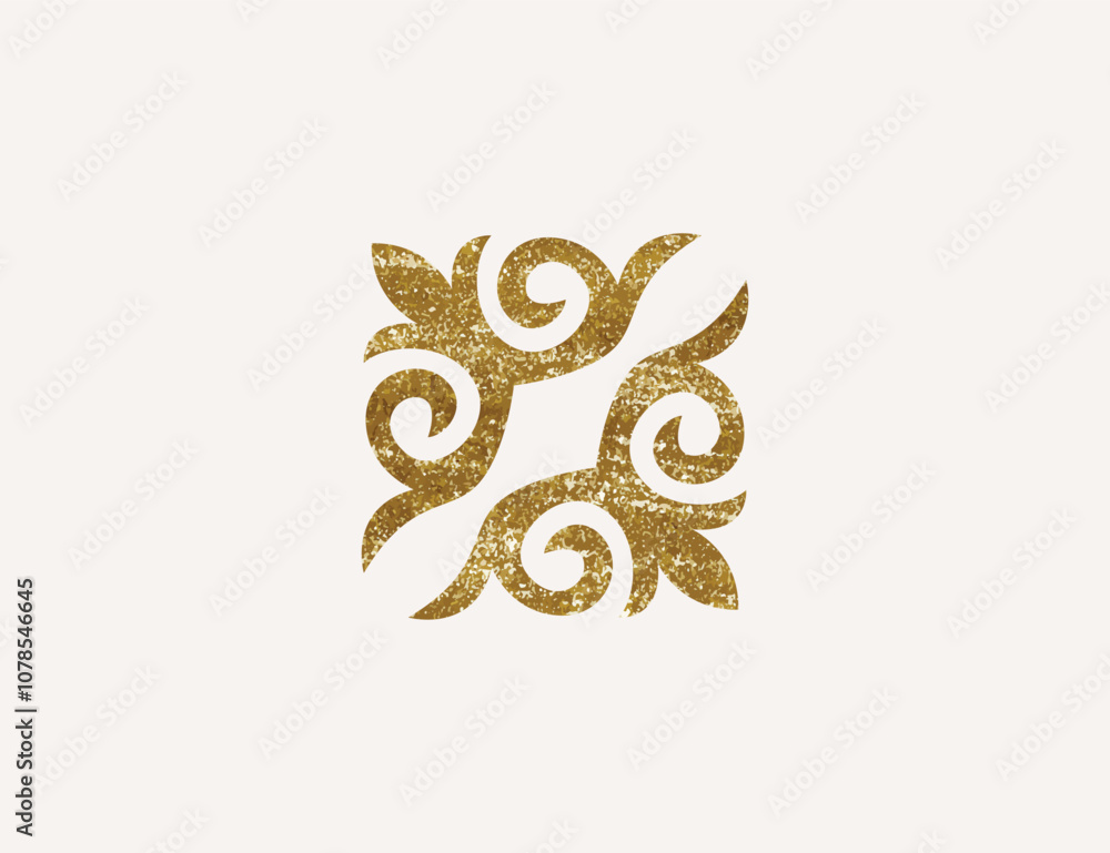 Kazakh national ornament with gold texture. Vector modern element isolated on white background. Central Asia floral abstract element of the national pattern. Kazakh national ornament with gold texture. Vector modern element isolated on white background. Central Asia floral abstract element of the national pattern.