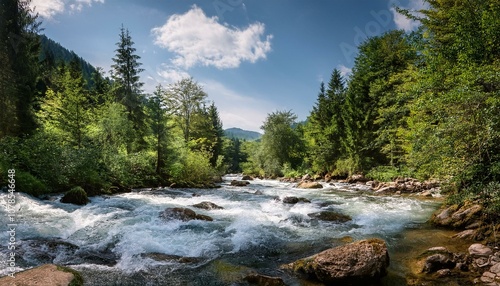 rapid river flowing through the forest