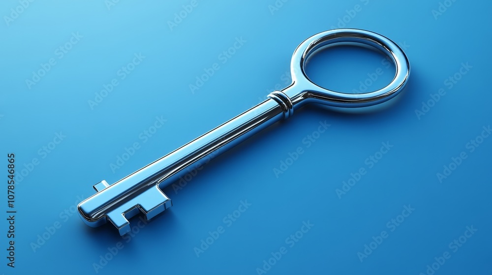 A silver key is shown on a blue background A silver key is shown on a blue background