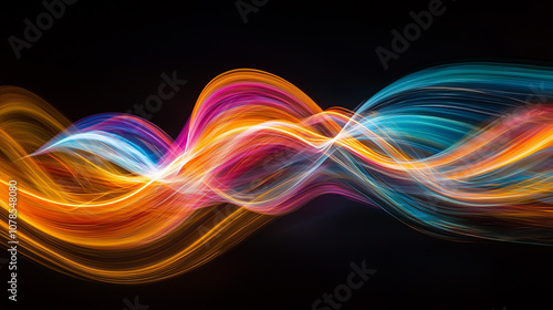 Vibrant Colorful Abstract Light Wave Patterns on Black Background