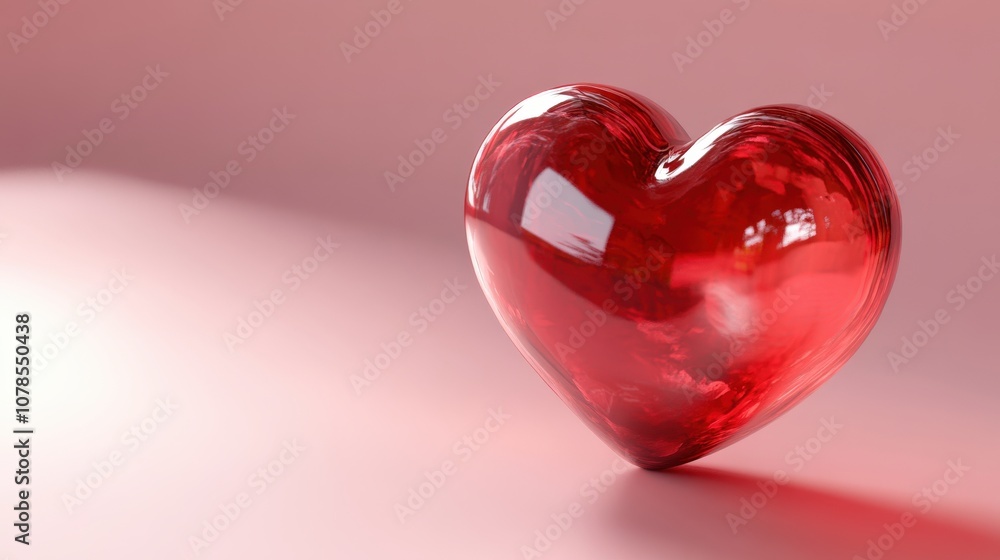 A Shiny Red Glass Heart on a Pink Background A Shiny Red Glass Heart on a Pink Background