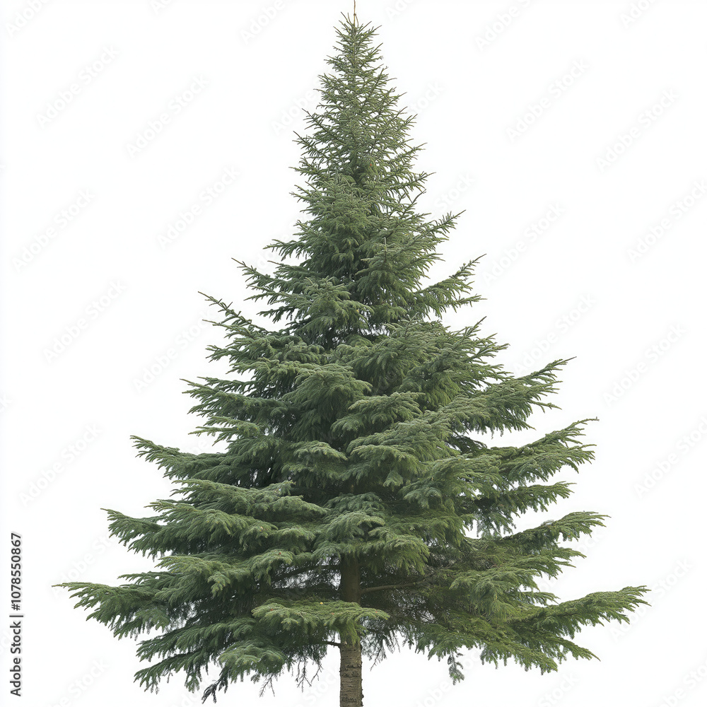 Obraz premium Beautiful green spruce tree,isolated on white background.Fluffy stand alone tree for Christmas and winter designs.