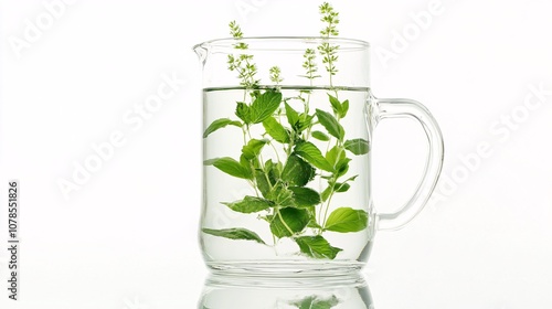 Fresh Mint Infusion: A glass pitcher filled with water and fresh mint leaves, creating a refreshing and healthy summer beverage. The image evokes a sense of purity, simplicity, and natural wellness.