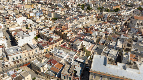 Aerial view of houses, buildings, apartments and roofs in Andria, Puglia, Italy.