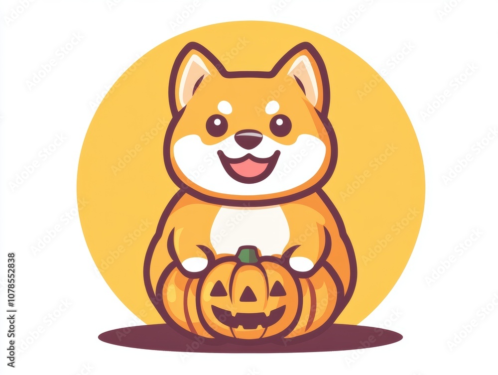 Fototapeta premium Create a stunning flat colored circle icon of a shiba inu with gigapixel high fidelity