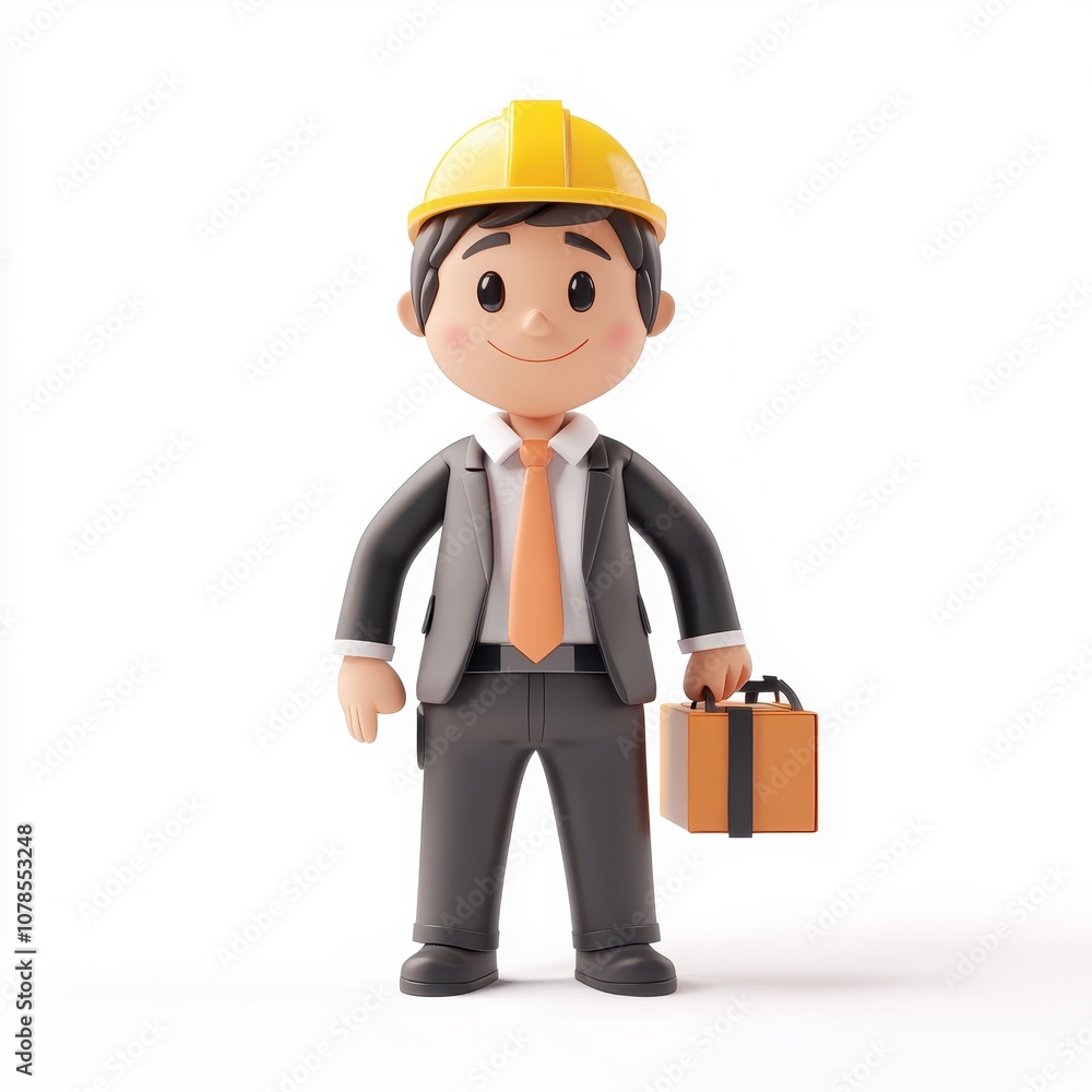 Cartoon Construction Worker with Briefcase and Helmet Cartoon Construction Worker with Briefcase and Helmet