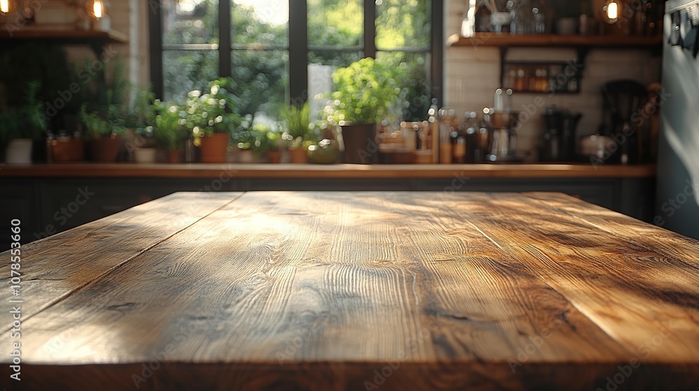 A rustic wooden table with sunlight shining through a window, creating a warm and inviting atmosphere. A rustic wooden table with sunlight shining through a window, creating a warm and inviting atmosphere.