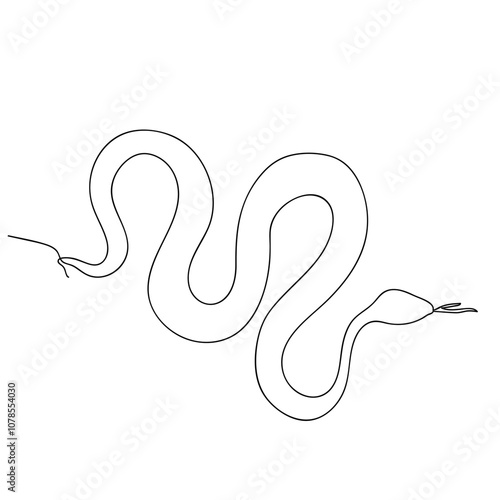 Snake One continuous line drawing. Snake in simple doodle style. Single line snake concept. Line art, banner in minimalism style. Vector illustration on white background.