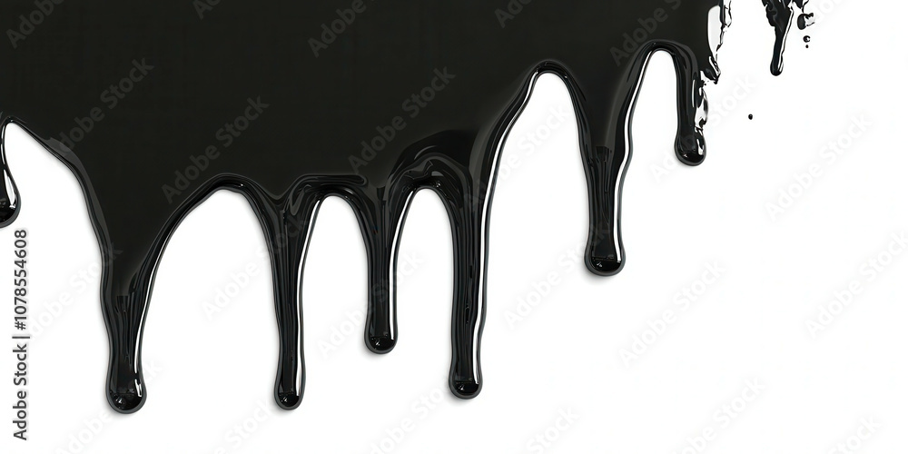 A black paint drips down a white background A black paint drips down a white background