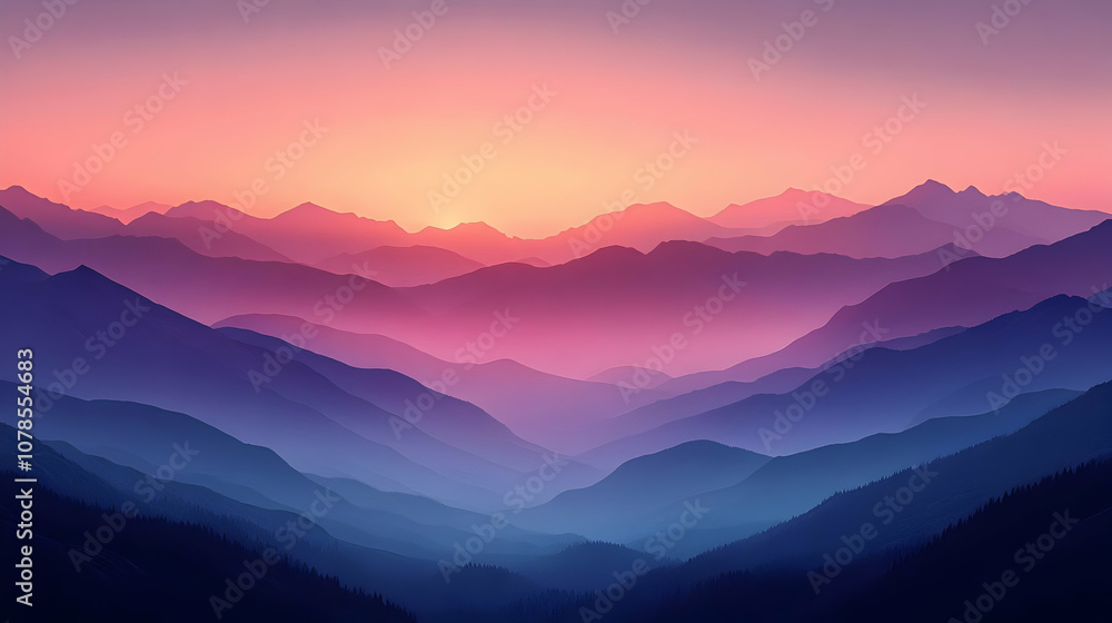 Purple Mountain Ranges Sunrise Illustration Purple Mountain Ranges Sunrise Illustration