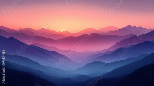 Purple Mountain Ranges Sunrise Illustration