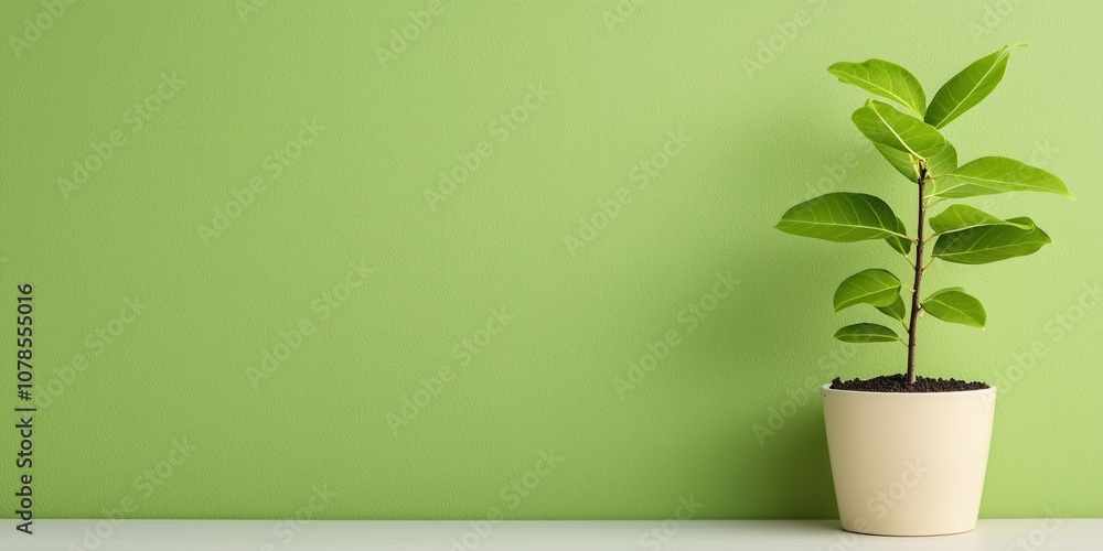 A vibrant green plant in a simple pot against a soft green wall, enhancing any space. A vibrant green plant in a simple pot against a soft green wall, enhancing any space.