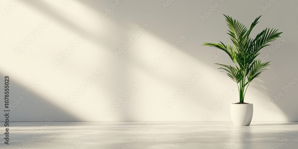 A vibrant green plant in a modern pot, illuminated by soft sunlight in a minimalist space. A vibrant green plant in a modern pot, illuminated by soft sunlight in a minimalist space.