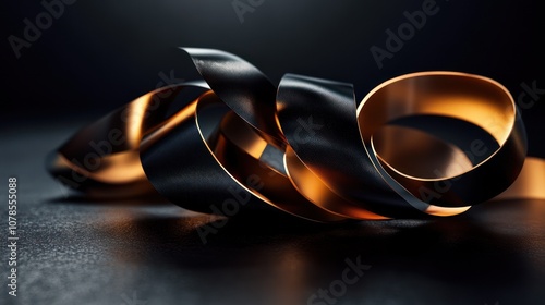 Dramatic black and orange ribbon on dark surface. photo