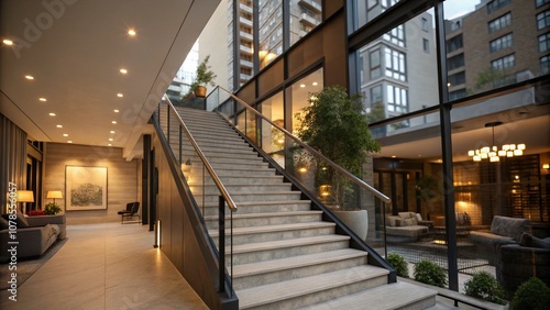 Modern Apartment Stairway with Unique Design in Tilt-Shift Photography, Showcasing Contemporary Architecture and Aesthetic Appeal in a Cozy Urban Setting